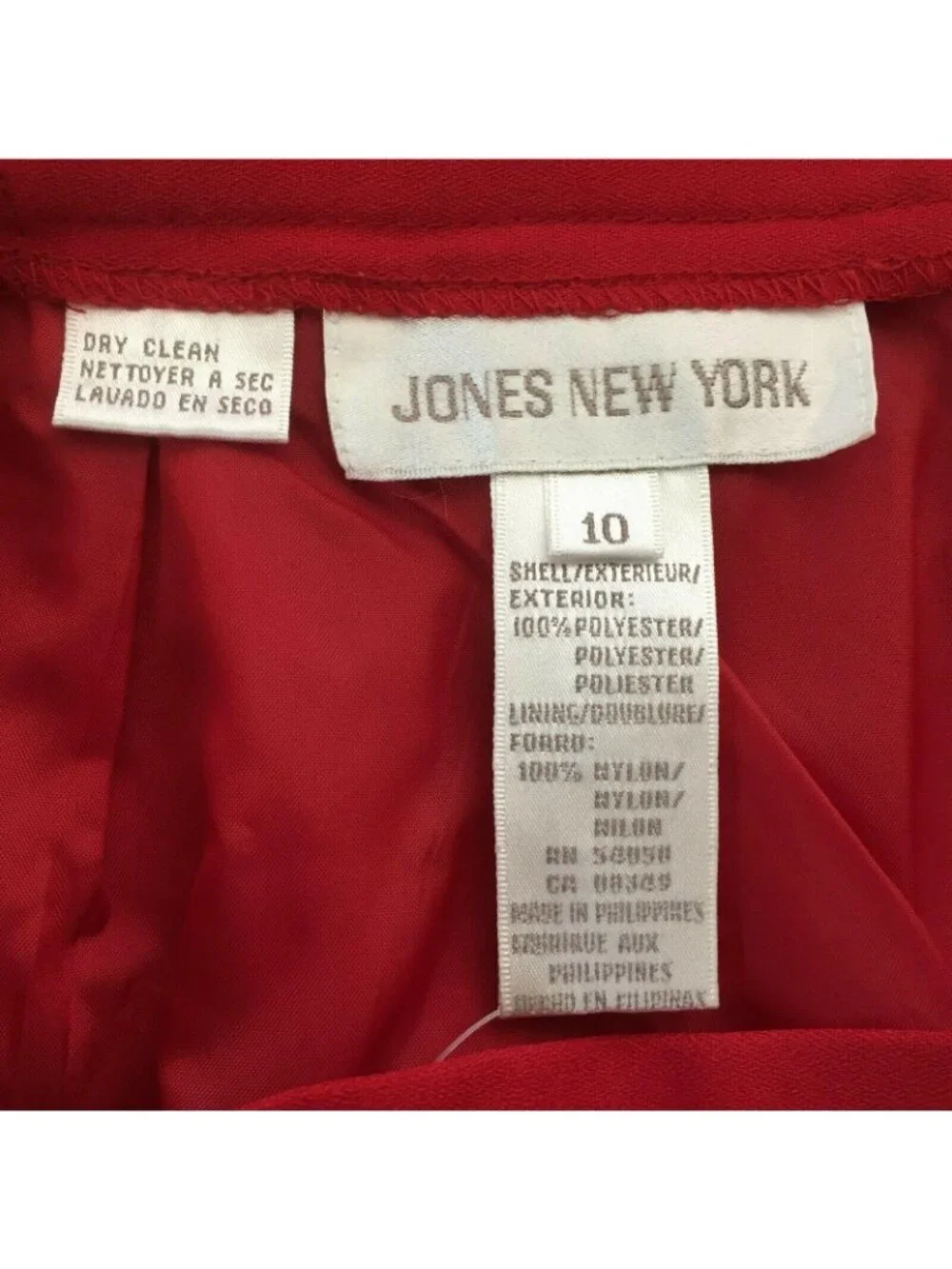 Jones New York Womens Red Suit Skirt Jacket Coat Set Office Wear 8 10